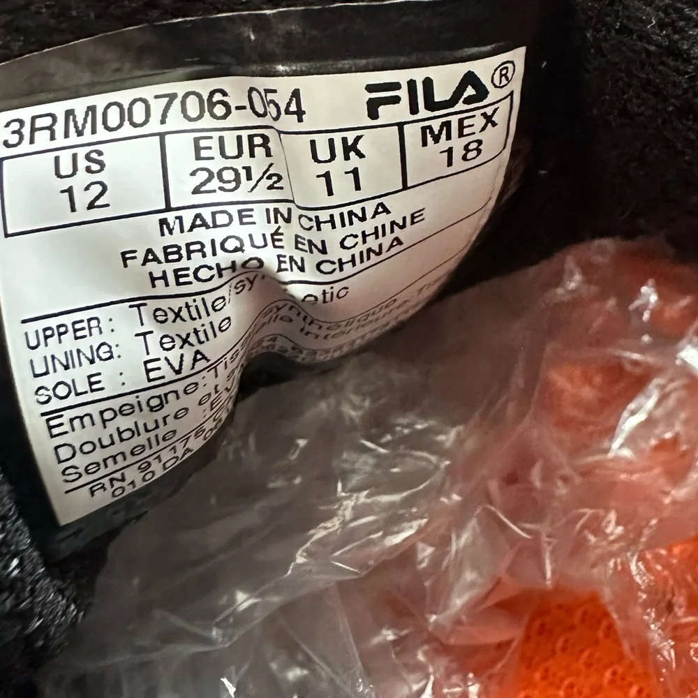 New Fila Exolize 2 Kids Sneakers Running Shoes Black Gray Orange Size 12T